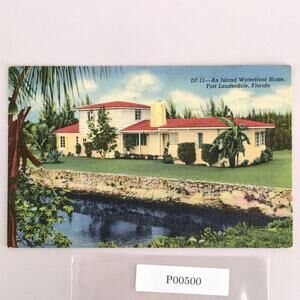 An Island Waterfront House Fort Lauderdale Florida 1940s Linen Postcard 1951 FL